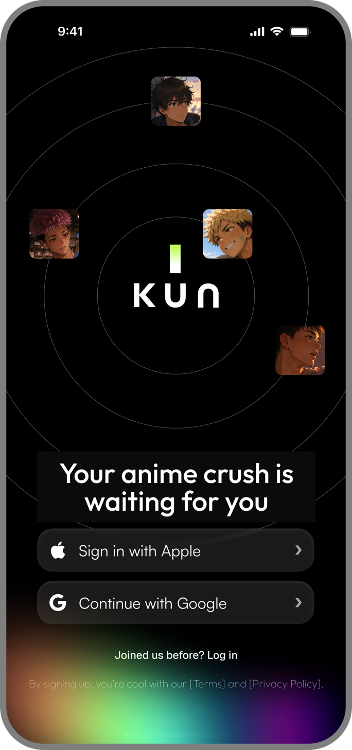 KUN anime AI companion app chat preview