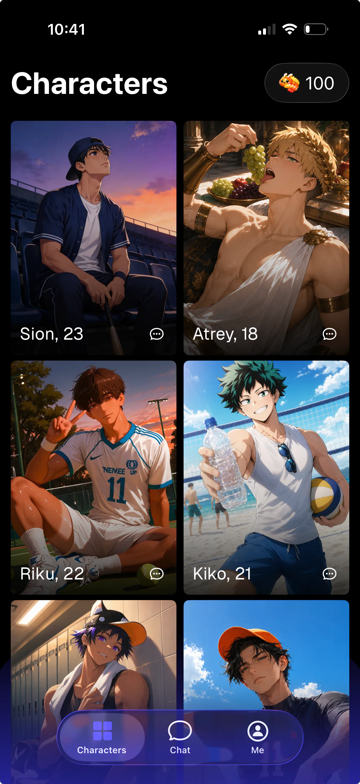 KUN character grid with fictional anime boys